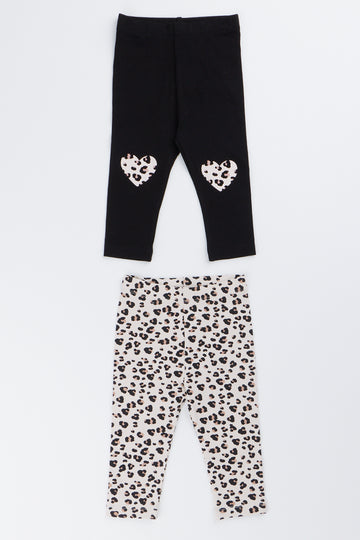 2 Pack Black & Animal Print Leggings
