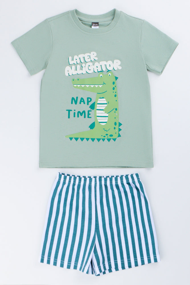 Green Crocodile Short Sleeve Pyjama Set