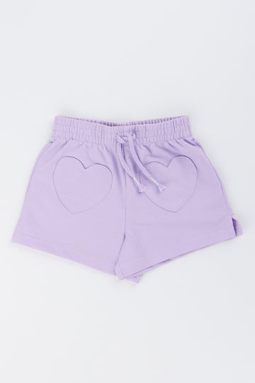 Lilac Knit Heart Pocket Shorts