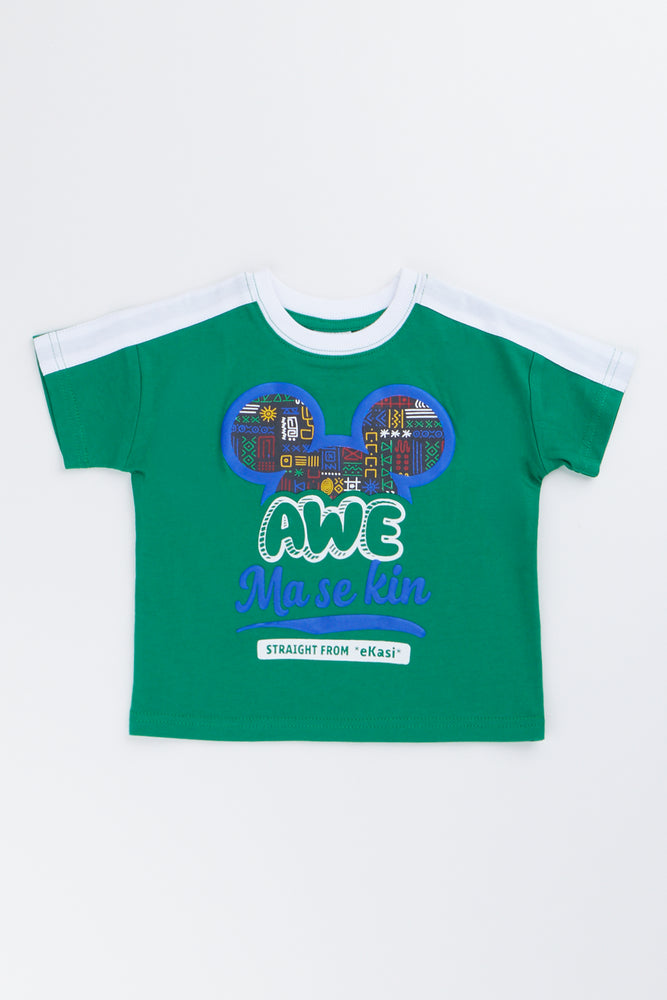 Green Mickey Mouse Graphic T-Shirt