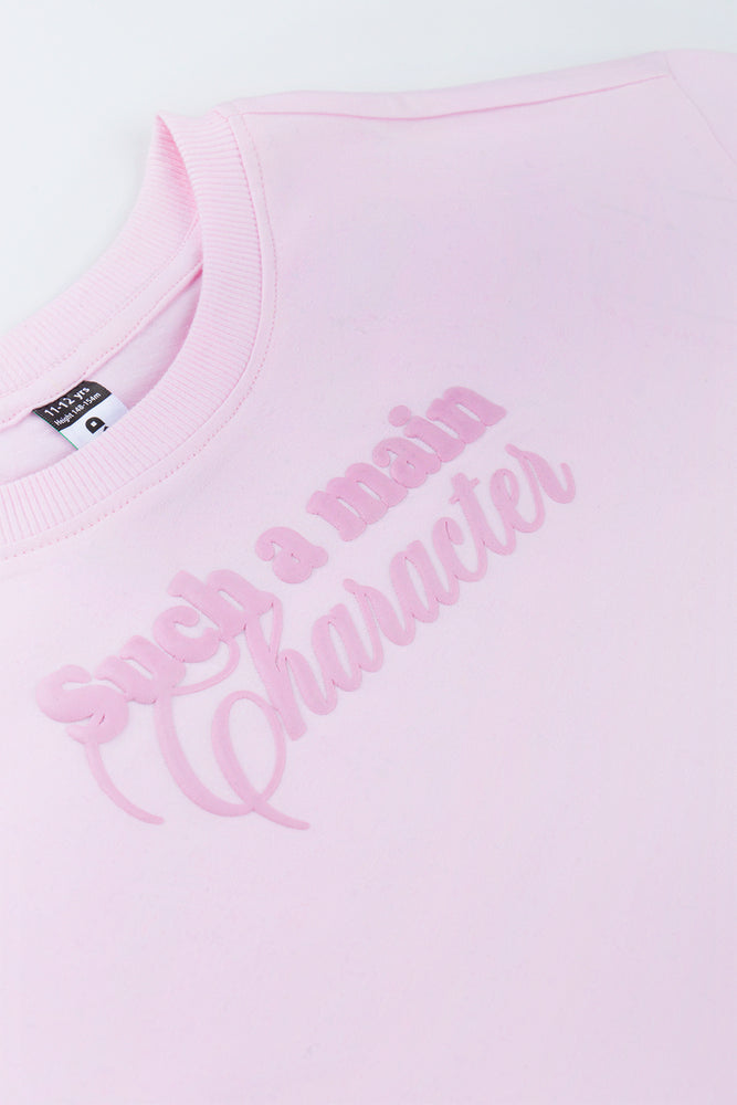 Pink Lace Hem Boxy T-Shirt (1)