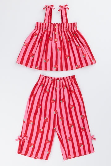 Red Striped Strawberry Woven Set
