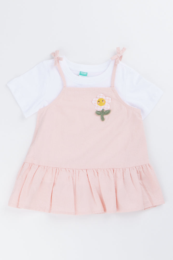 Pink Floral Pinafore Dress Set