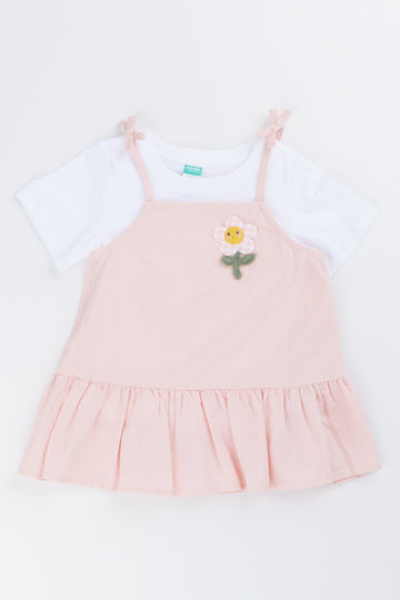 Pink Floral Pinafore Dress Set