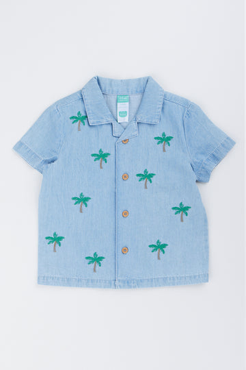 Blue Denim Embroidered Palm Shirt