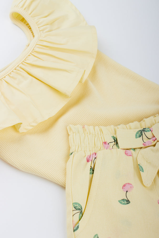 Yellow Cherry T-Shirt & Shorts Set (1)