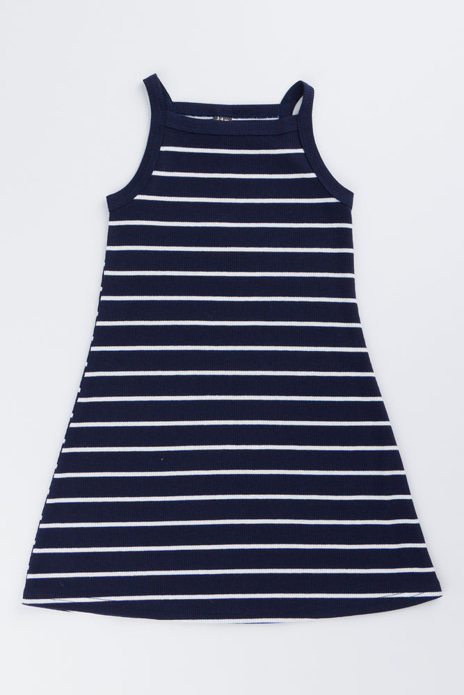 Navy White Striped Rib Dress