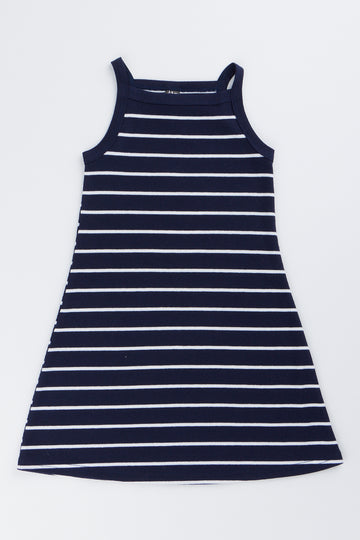 Navy White Striped Rib Dress
