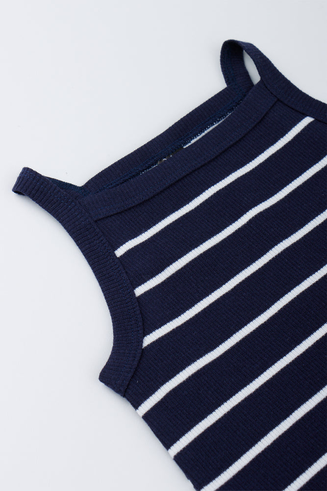 Navy White Striped Rib Dress (1)
