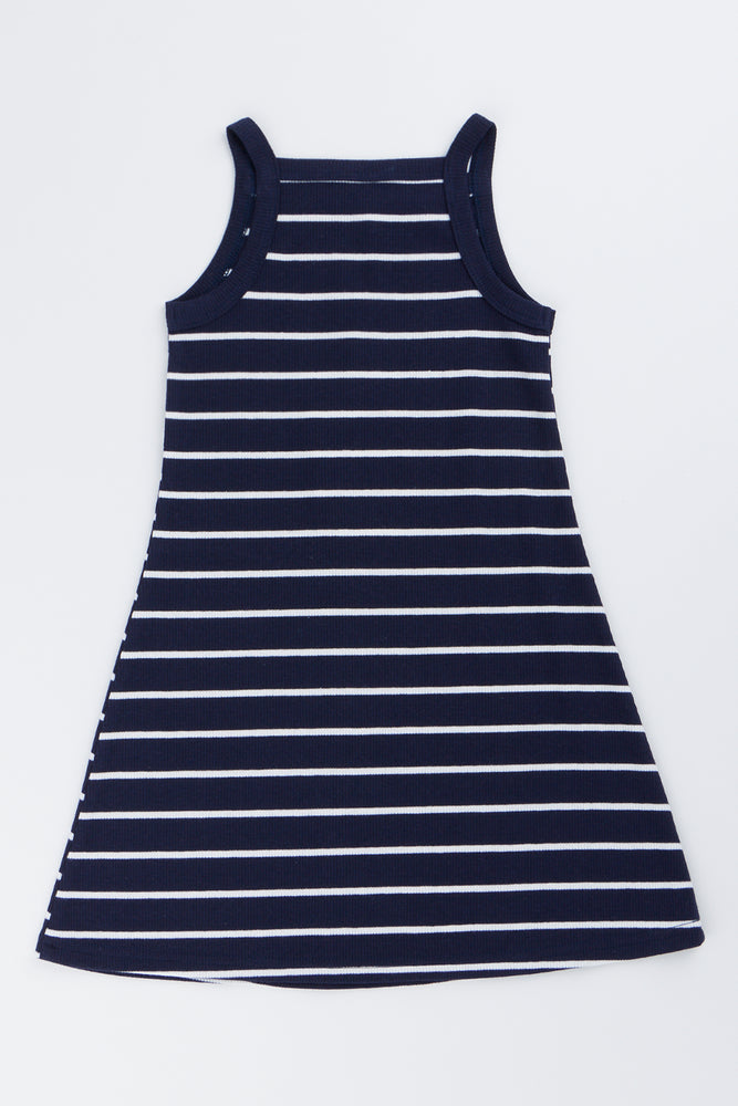 Navy White Striped Rib Dress (2)