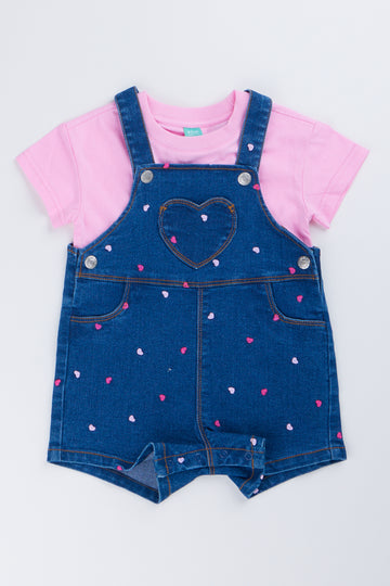 Heart Print Dungaree T-Shirt Set