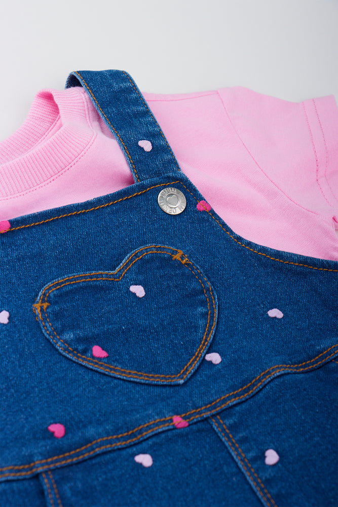 Heart Print Dungaree T-Shirt Set (1)