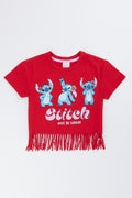 Red Stitch Beaded Fringe T-Shirt