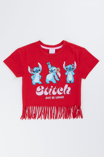 Red Stitch Beaded Fringe T-Shirt