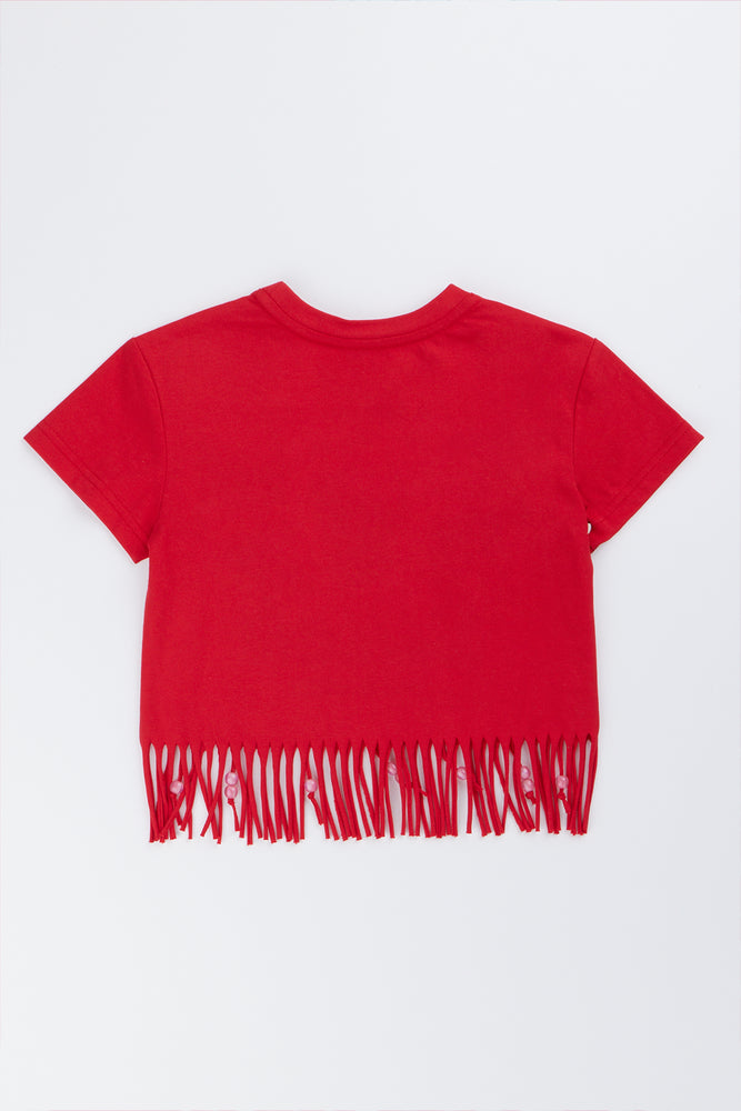 Red Stitch Beaded Fringe T-Shirt (2)
