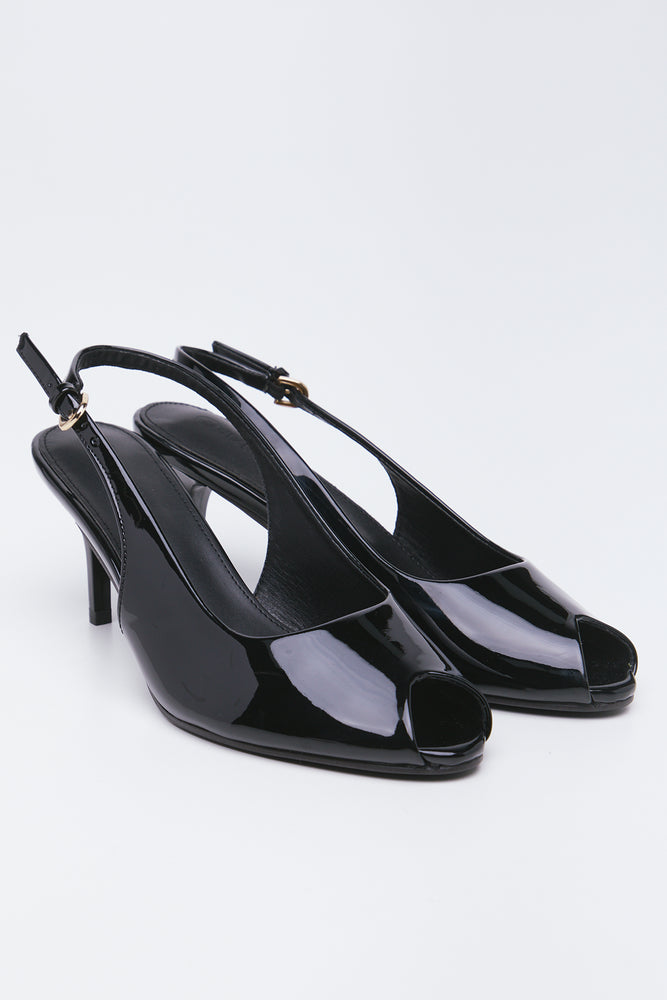 Black Patent Peep Toe Heels