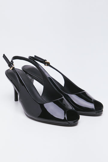 Black Patent Peep Toe Heels