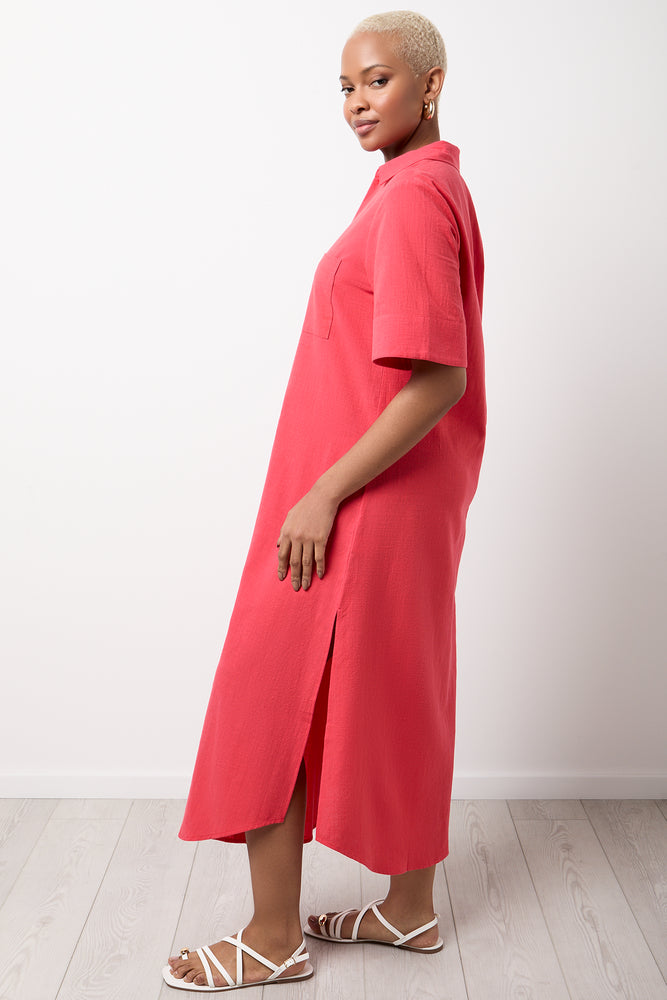 Pink Linen Blend Shirt Dress (1)