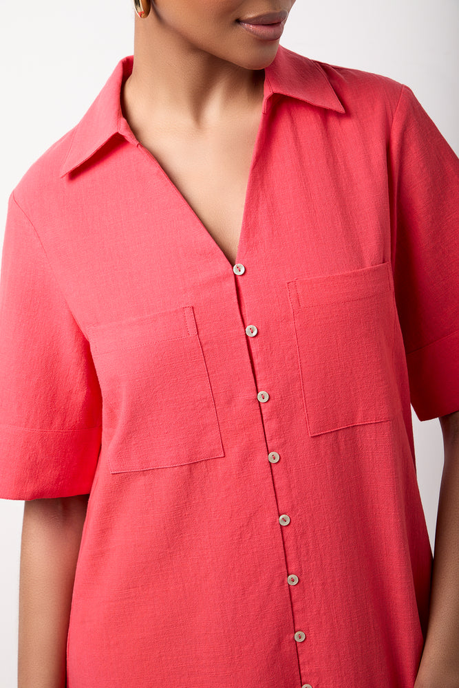 Pink Linen Blend Shirt Dress (3)
