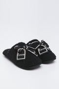 Black Sherpa Bow Slippers