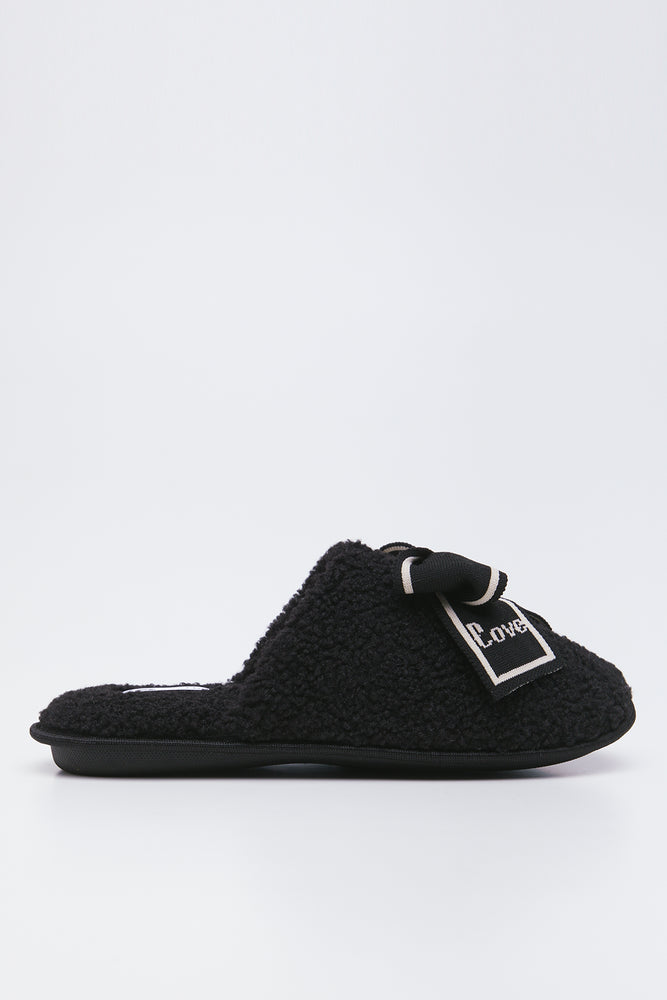 Black Sherpa Bow Slippers (1)