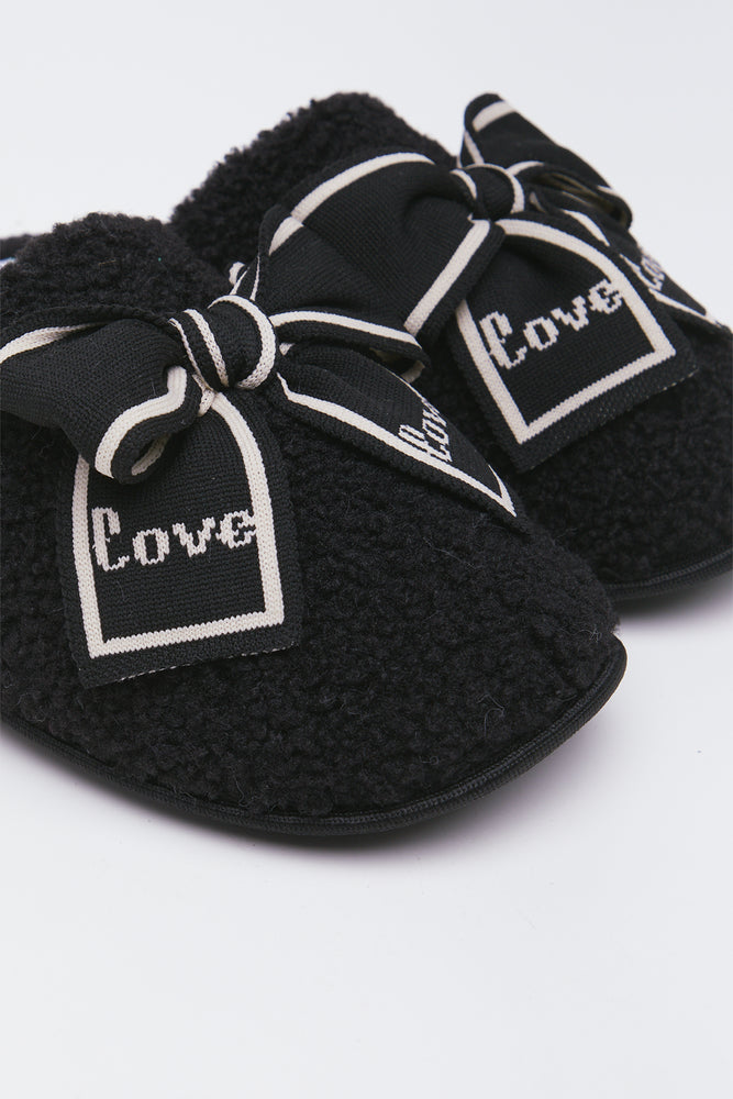 Black Sherpa Bow Slippers (2)