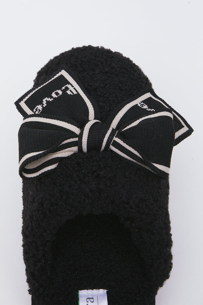 Black Sherpa Bow Slippers (4)