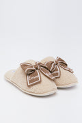 Beige Sherpa Bow Slippers