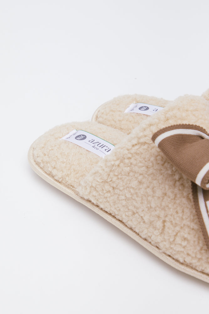 Beige Sherpa Bow Slippers (3)