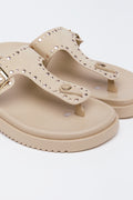 Beige Studded Moulded Thong Sandals (2)