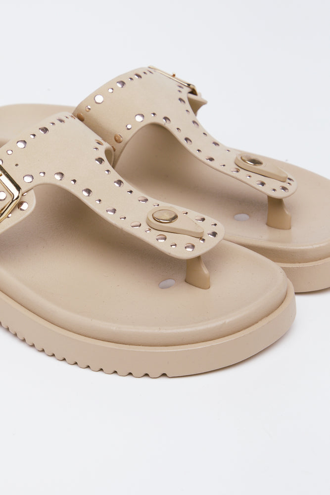 Beige Studded Moulded Thong Sandals (2)