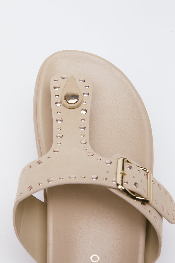 Beige Studded Moulded Thong Sandals (4)