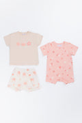 3 Piece Floral Bunny Romper Set
