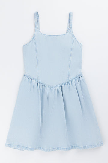 Light Wash Denim Fit Flare Dress
