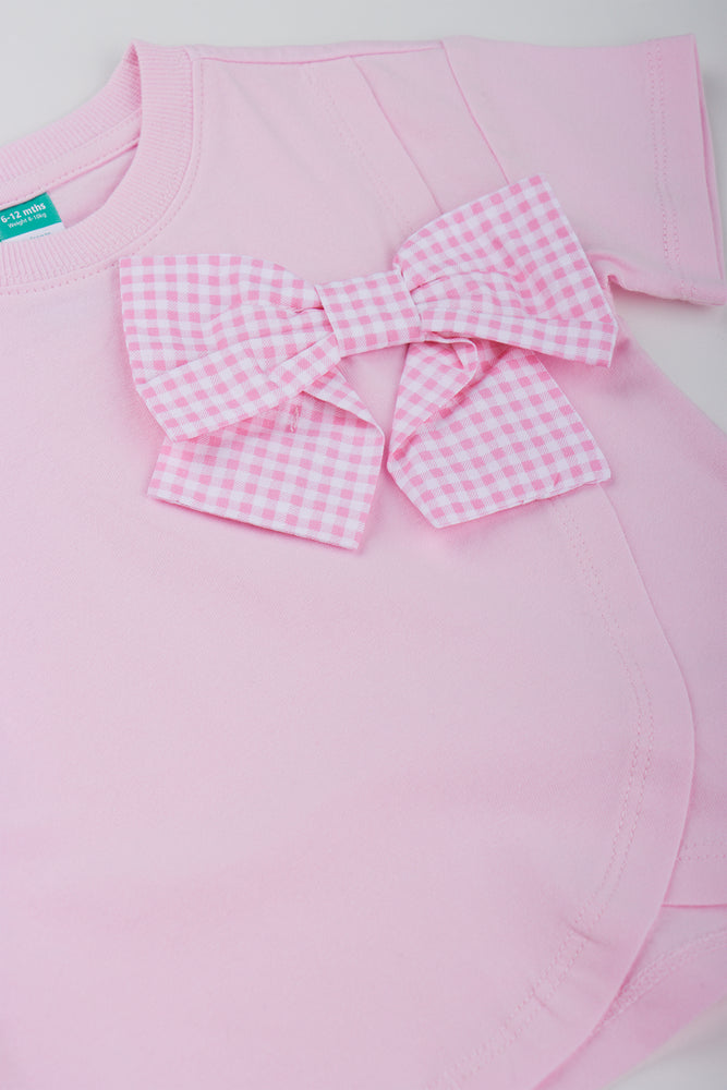 Pink Gingham Bow Detail T-Shirt (1)