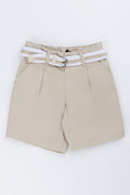 Belted Pleated Stone Chino Shorts