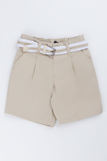 Belted Pleated Stone Chino Shorts