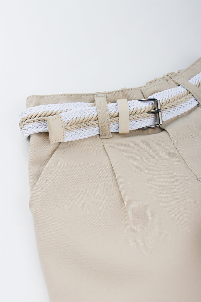 Belted Pleated Stone Chino Shorts (1)