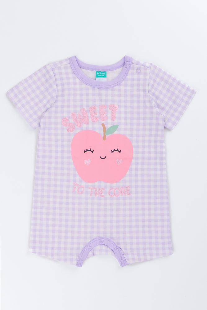 Lilac Gingham Apple Print Romper
