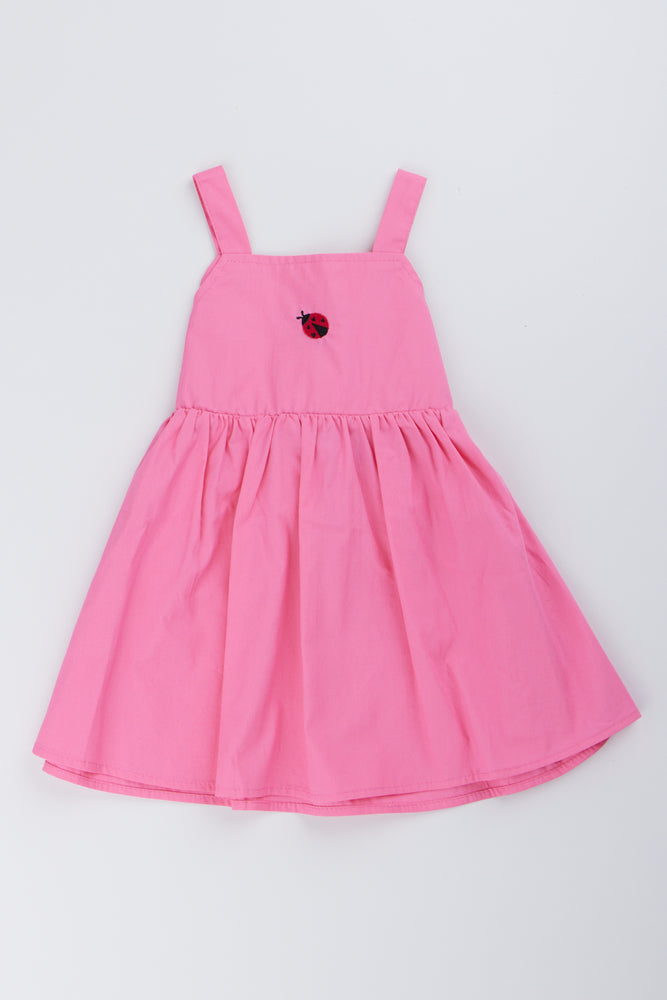 Pink Ladybug Woven Strappy Dress