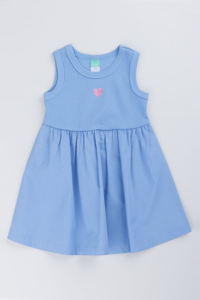 Blue Heart Print Knit Dress