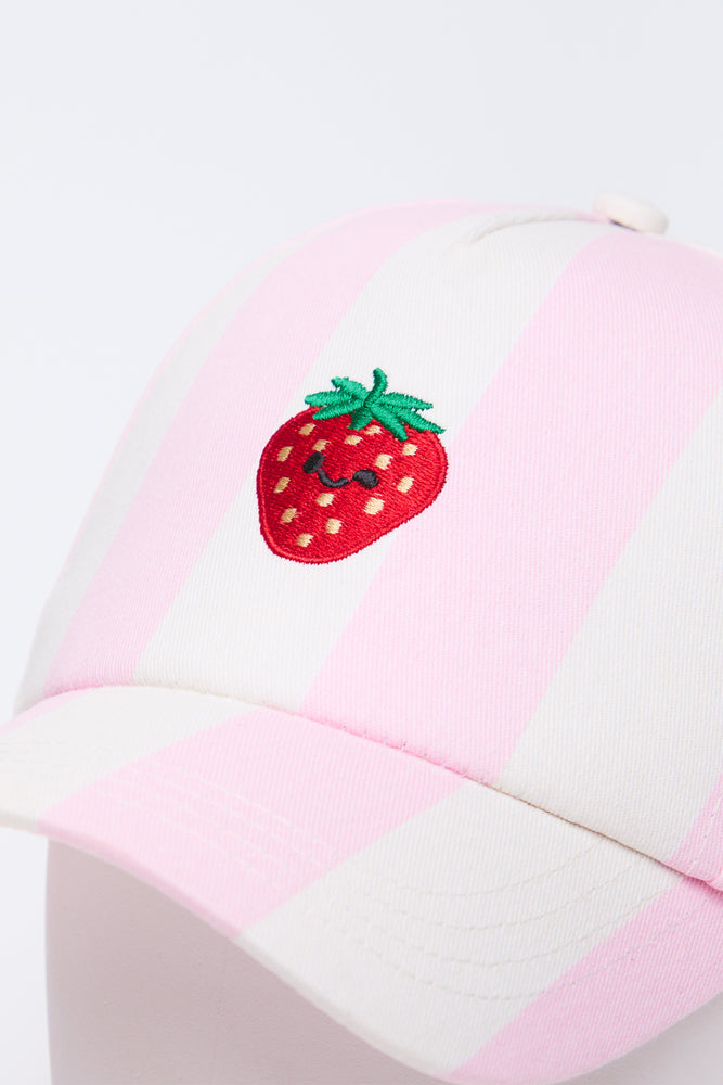 Light Pink Striped Strawberry Print Cap (1)