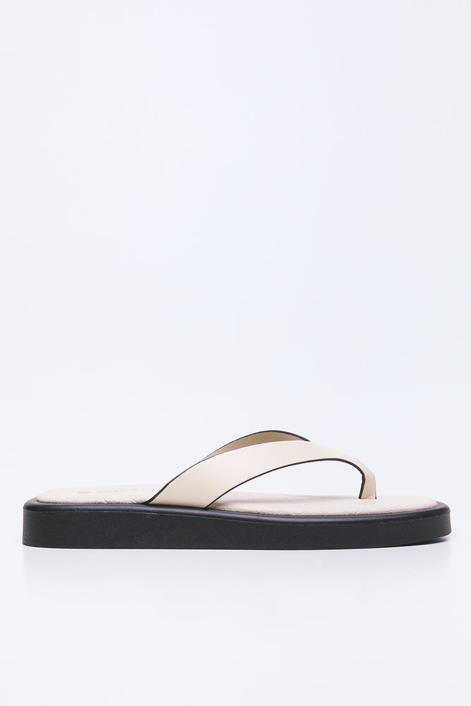Cream Flatform Thong Sandals (1)
