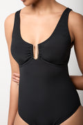 Black Tummy Control One Piece Swimsuit (3)