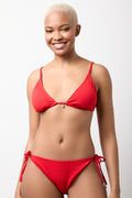Red Textured Triangle Bikini Top