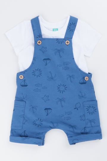 Blue Print Dungaree Set