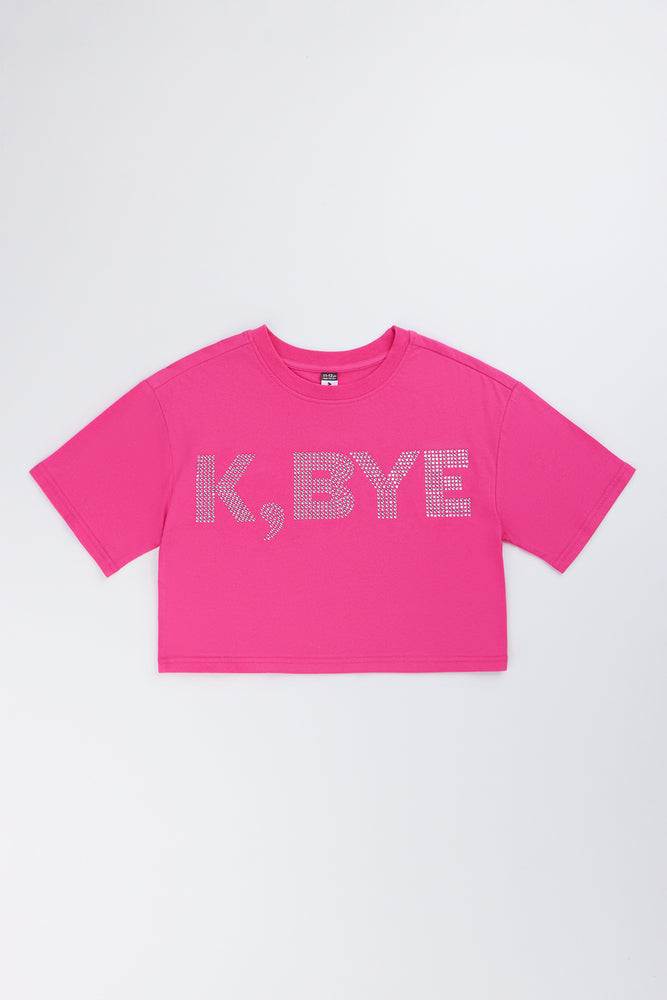 Cerise Diamante Slogan Boxy T-Shirt