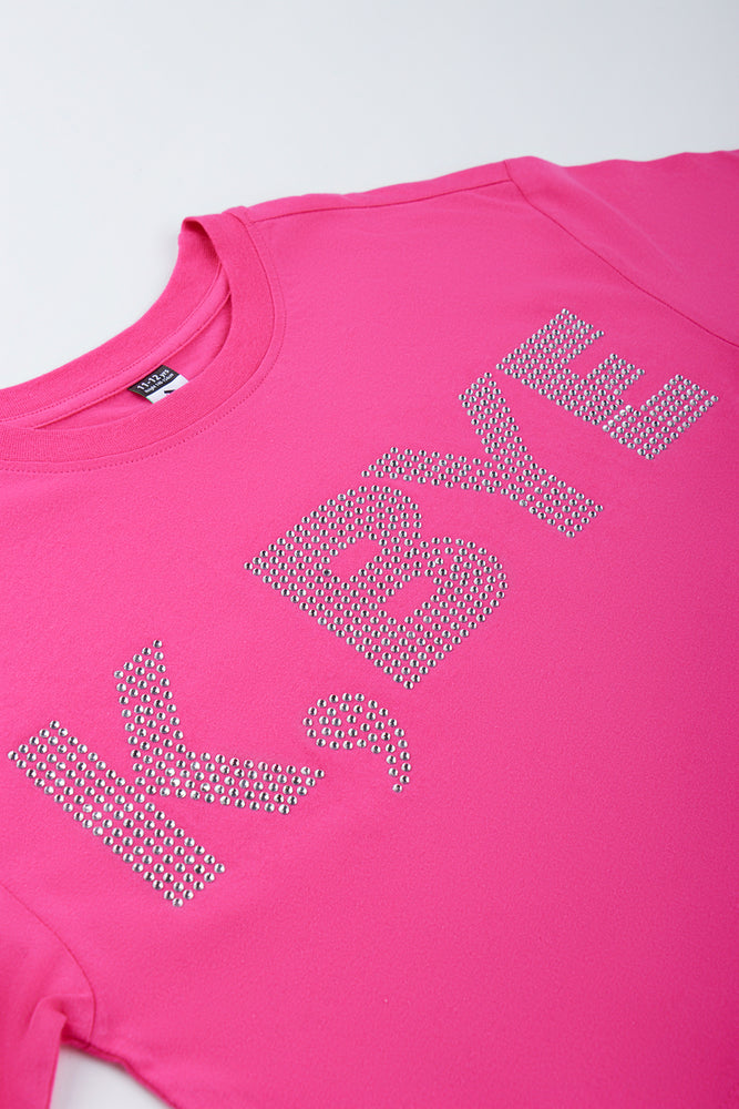 Cerise Diamante Slogan Boxy T-Shirt (1)