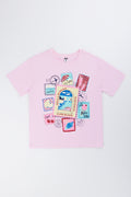 Pink Oversized Postcard Print T-Shirt