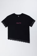 Black Lace Trim Oversized T-Shirt